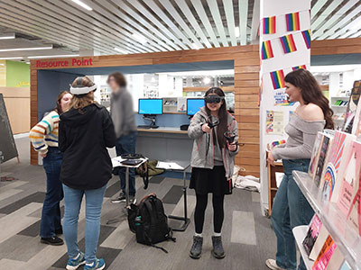 some students try out VR headsets