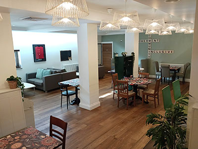 Room with cafe style seating