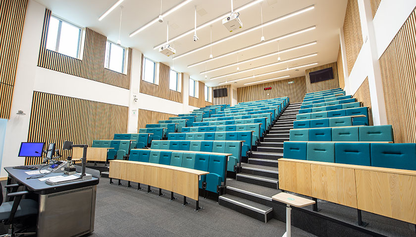 A lecture theatre in Lancaster University Management School West Pavilion