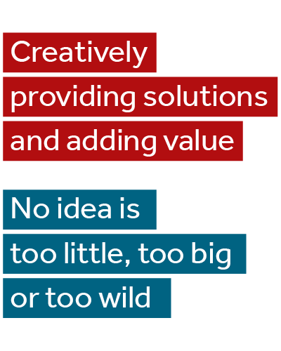 Image that says creatively providing solutions and adding value