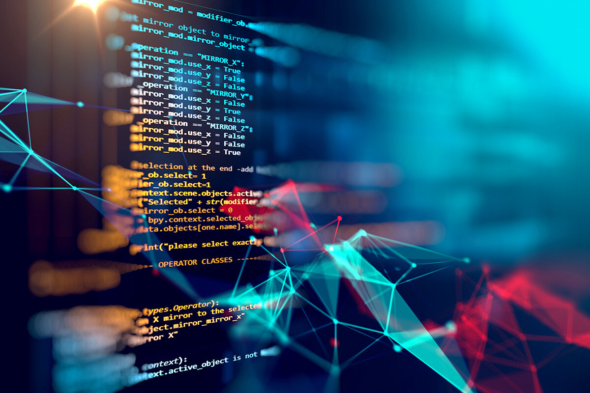 An illustration featuring computer code