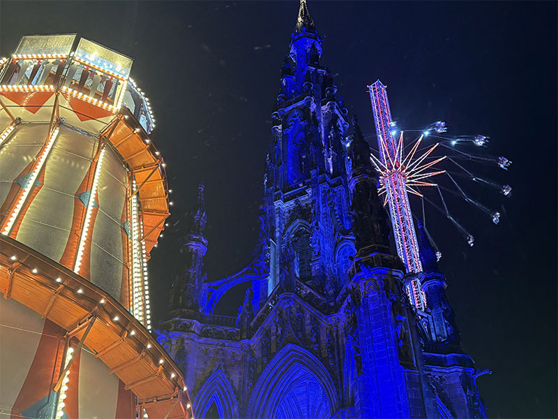 The Swing ride behind the Scott Monument, and a helter-skelter ride.