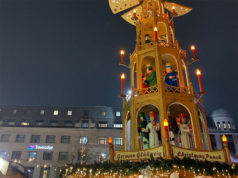 German food stall decorations at the Manchester Christmas Markets.