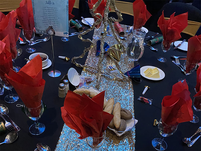 A table decorated for the dinner at the Grizedale Winter Ball