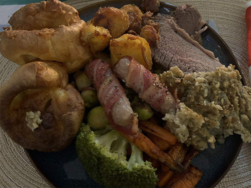 A homecooked Christmas dinner.