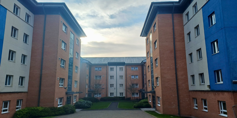 Image of the exterior of on-campus student accommodation at Lancaster University