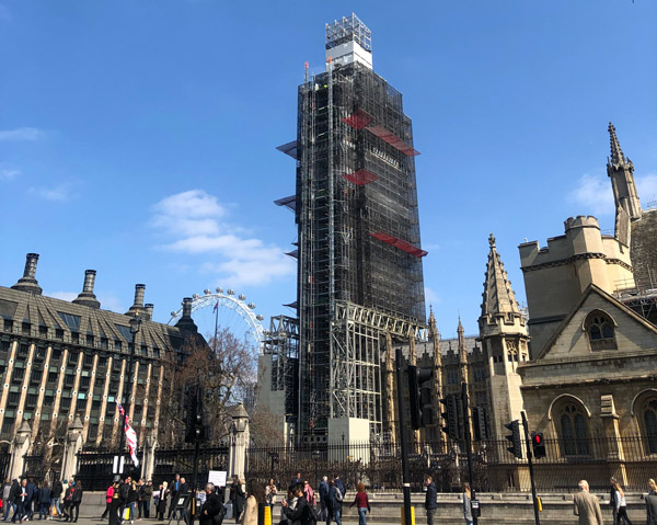 Big Ben under scaffolding