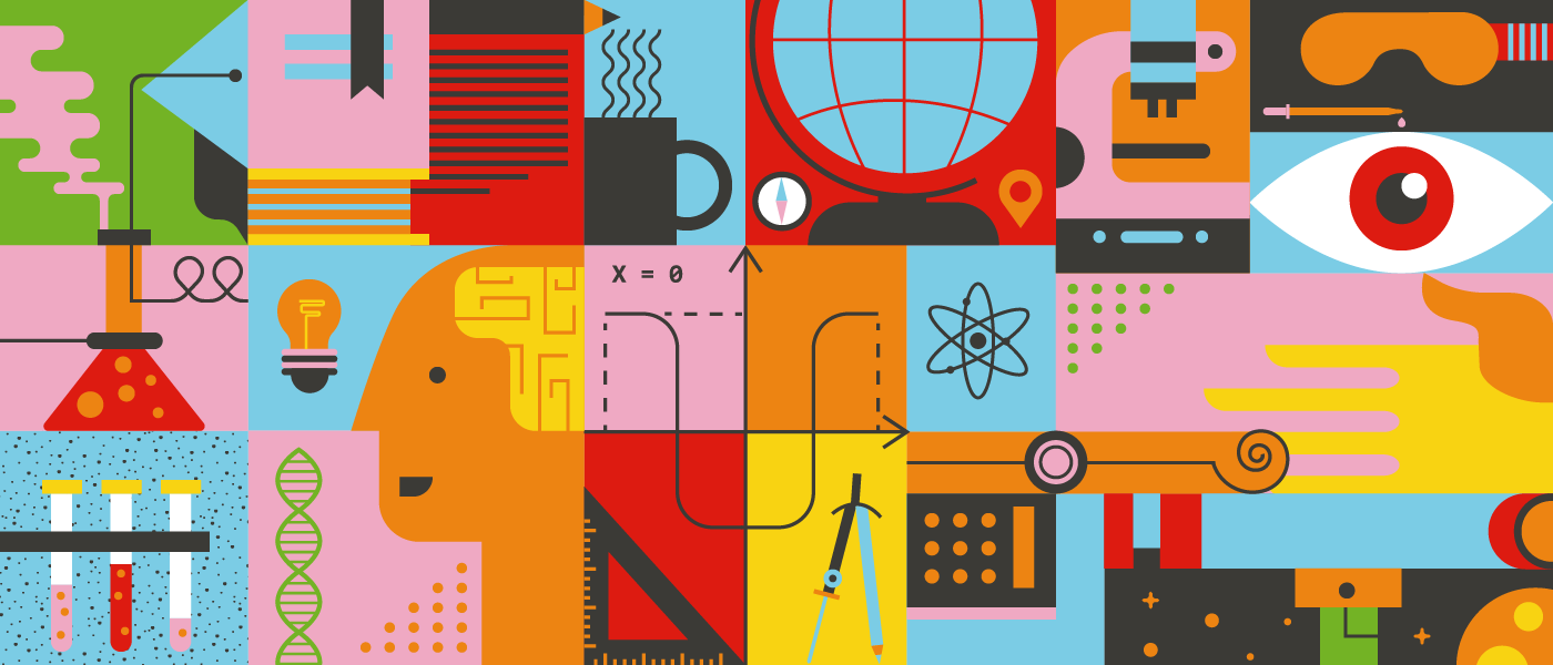 A selection of colourful icons show various areas of science, engineering and innovation.