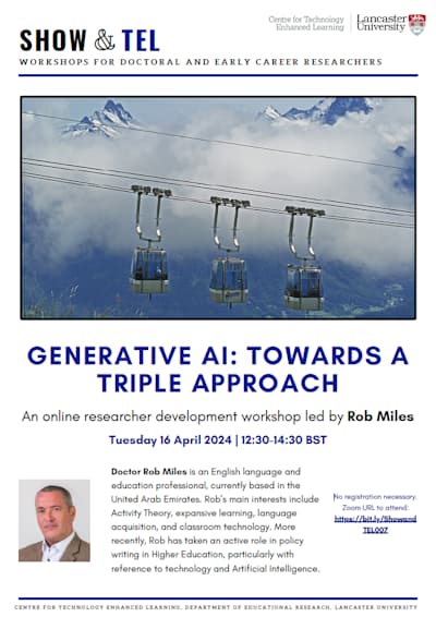 Event poster for Show and TEL event with Rob Miles