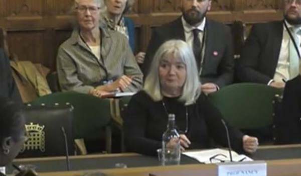 Picture of Professor Nancy Preston, from LU presenting evidence at a select committee. 