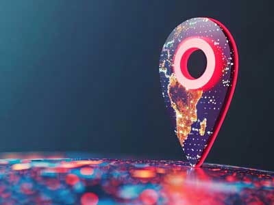 Global engagement, the globe with a pin marked on it.