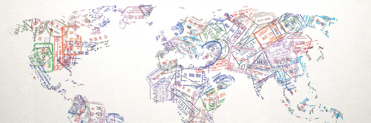 Passport stamps of different visa country in form of world map