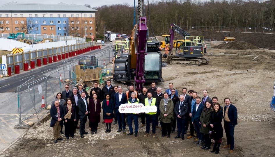 A groundbreaking event at the site of Lancaster University's new Energy Centre 2