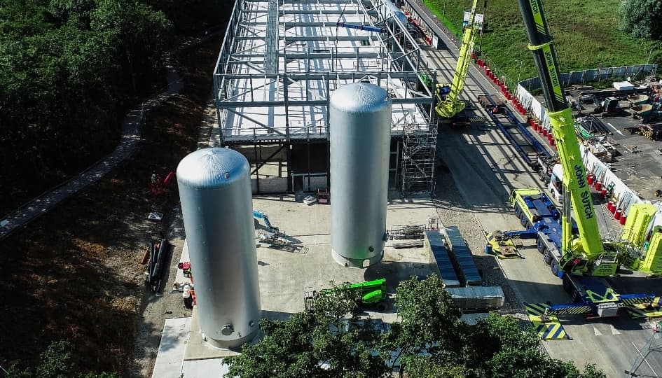 Two thermal storage tanks being installed at Energy Centre 2.