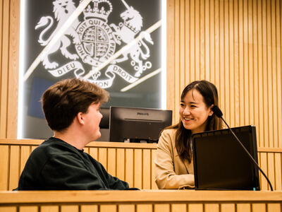 Students in the mock court room at Lancaster University.