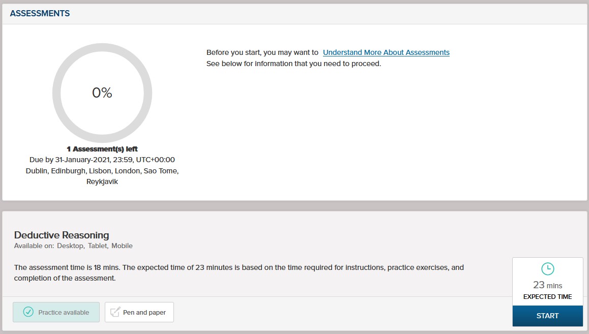 SHL start test screenshot