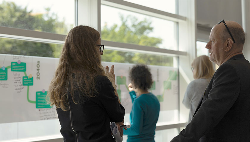 People interacting with timeline