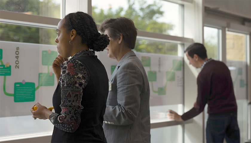 People interacting with timeline