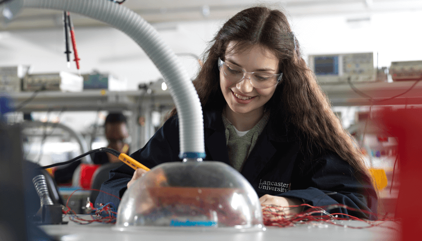 A girl working in the Electronics Lab