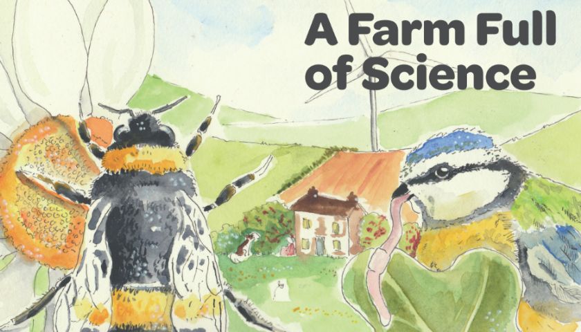 A cover of a children's book, A Farm Full of Science
