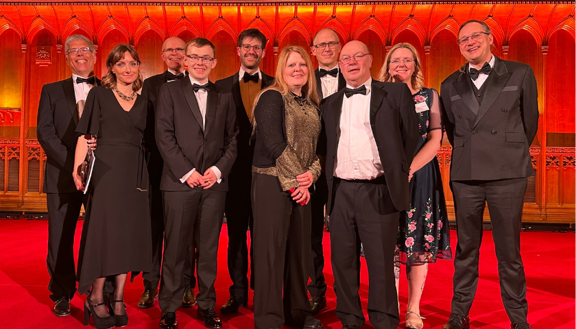 The micro:bit team in the Guild Hall after the ceremony