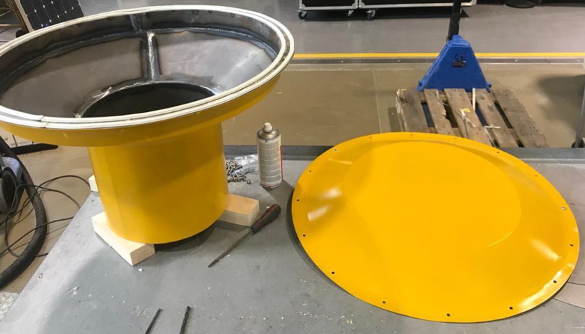 The TALOS device dismantled in a workshop