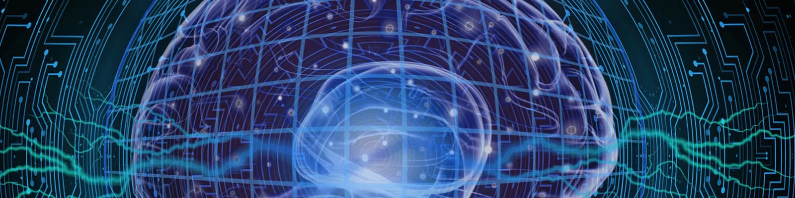 An artistic rendition of a brain surrounded by circuits