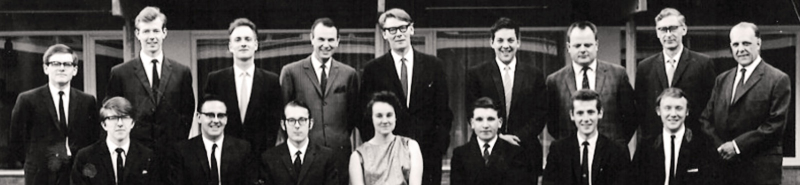 An old black and white image of members of School of Mathematical Sciences.