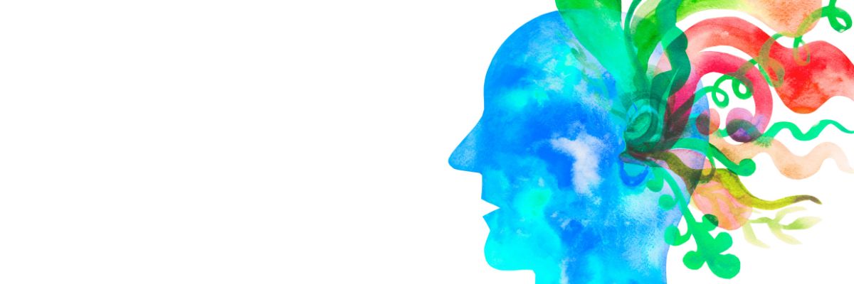 A watercolour of sounds coming from a person's ear