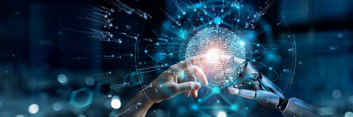 A robot and a human touching hands