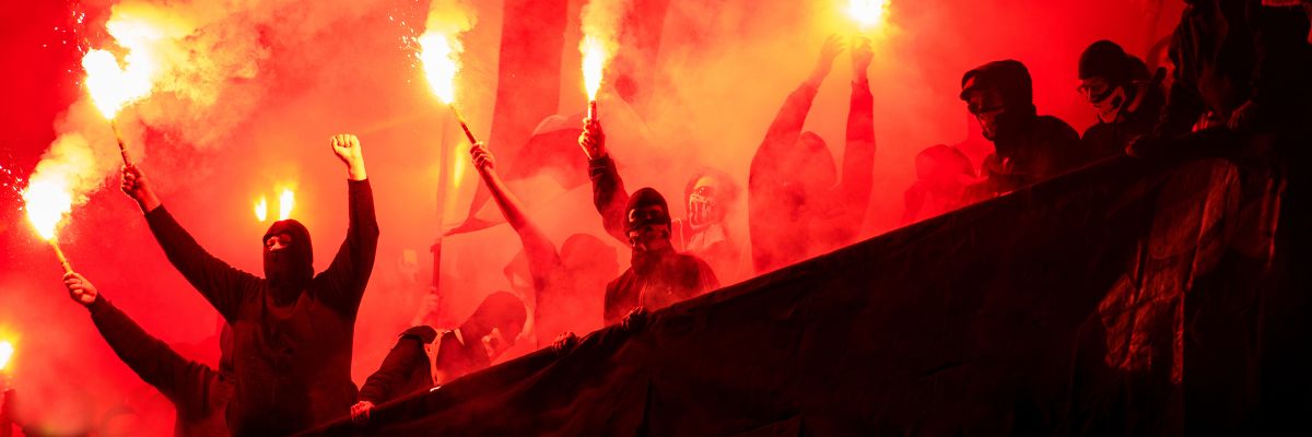 Hooligans at a football match