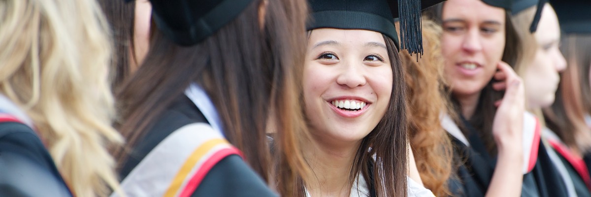 Image of students in Lancaster University graduation robes