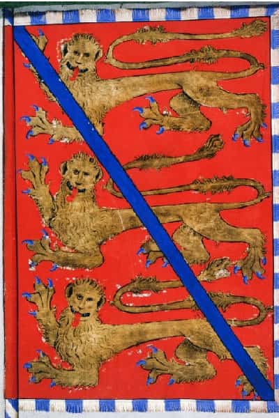 Heraldic banner in the Great Cowcher.