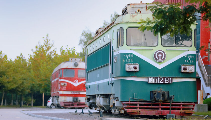 Retro-looking trains at the Weihai campus