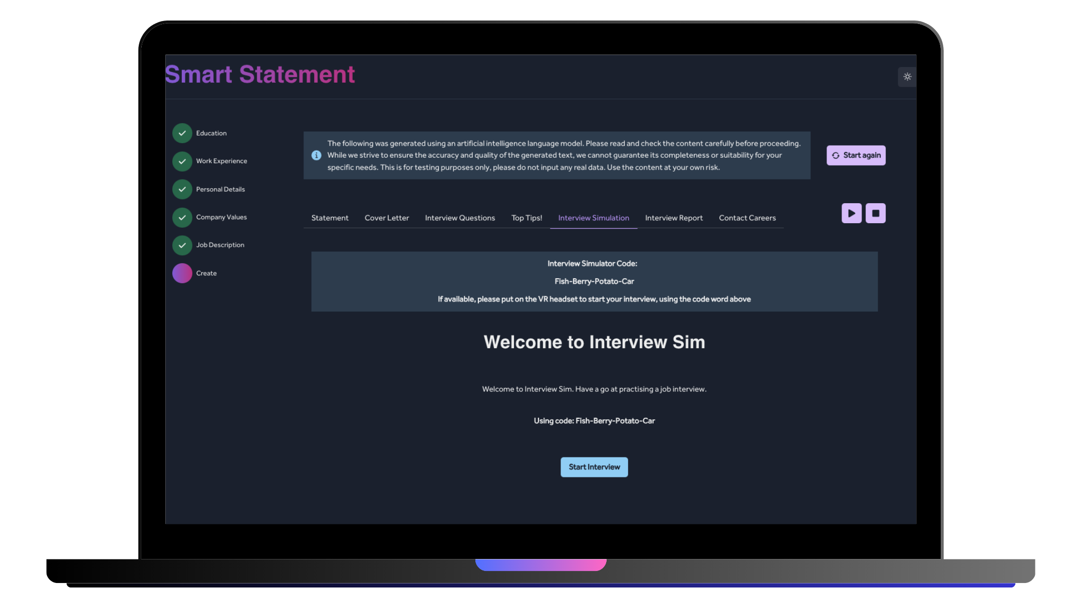 Image of interview sim integration with smart statement 