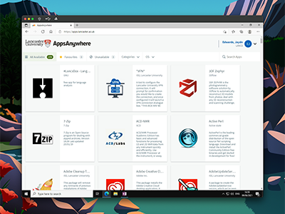 Appsanywhere screenshot, showing a few of the software options available.