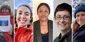 Composite image of five women of different ethnicities smiling to the camera