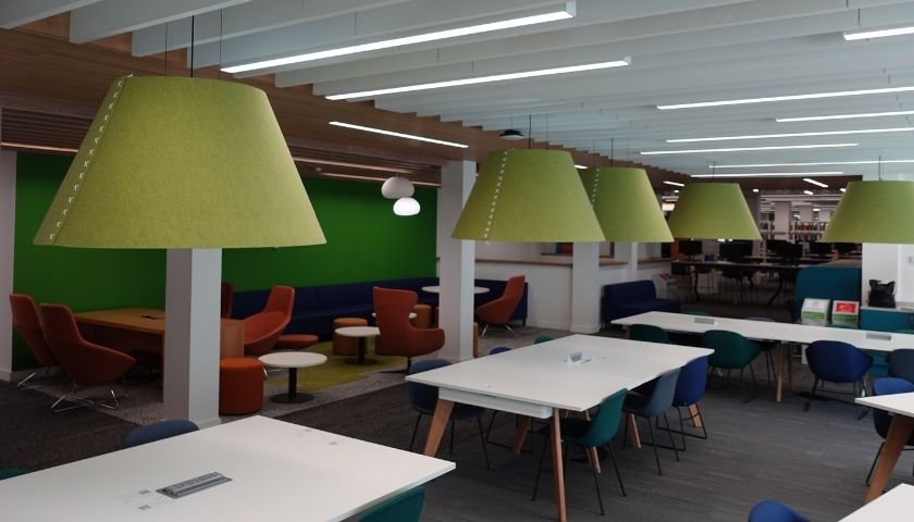 An image of the desk area outside the A floor living wall