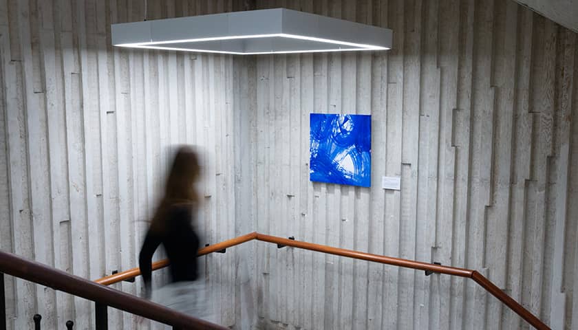 Traces exhibition in the library stairwell