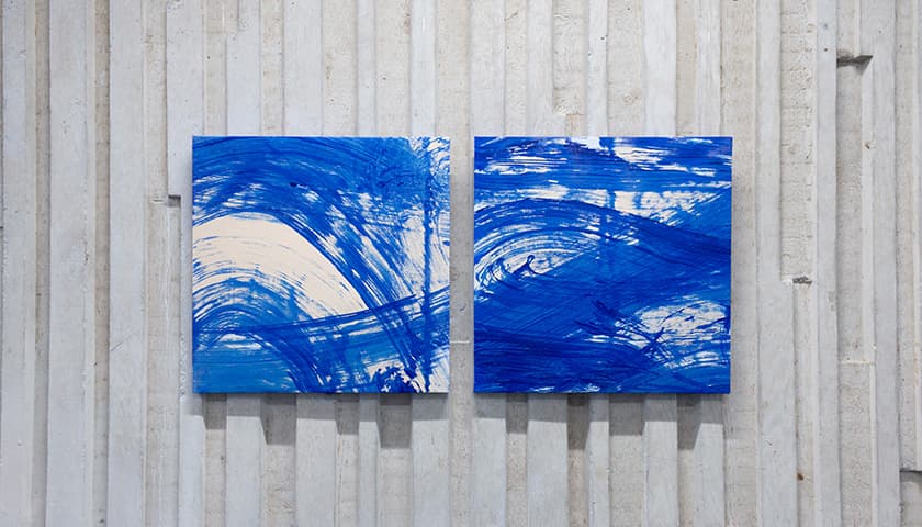 Traces exhibition in the library stairwell