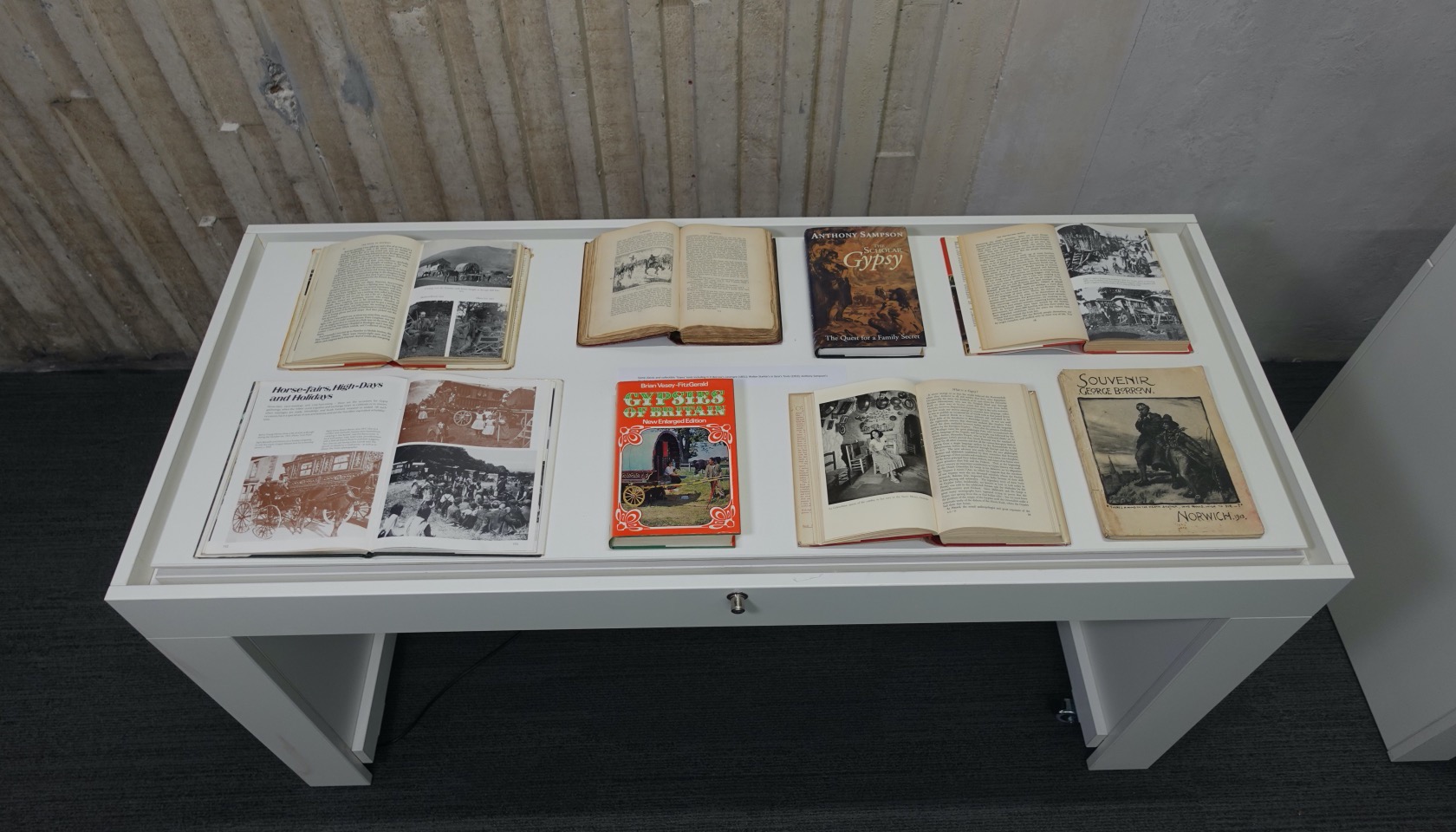 Exhibition case with books.