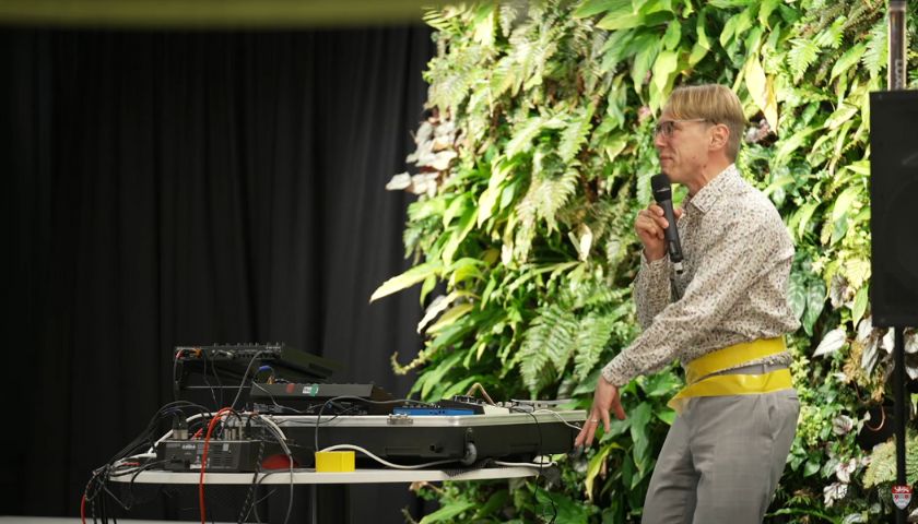 Comedian Philip Donkersley performing in the library