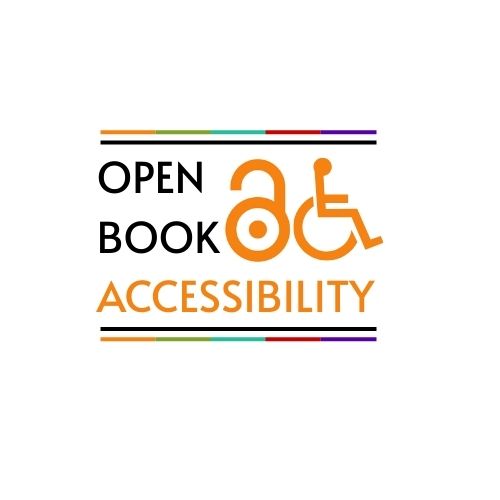 text saying open book accessibility, image of a wheelchair next to this and an open padlock