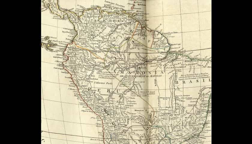 Old Atlas page showing South America