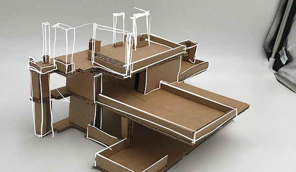 A cardboard architectural model