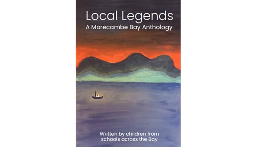 Front cover of Local Legends booklet with a child's painting of the Bay at sunset