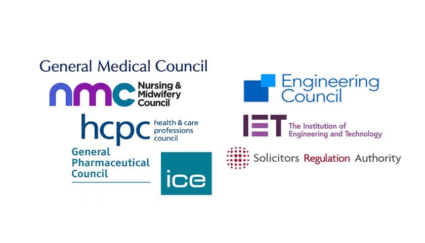 Collection of logos of the various UK professional bodies involved in the project