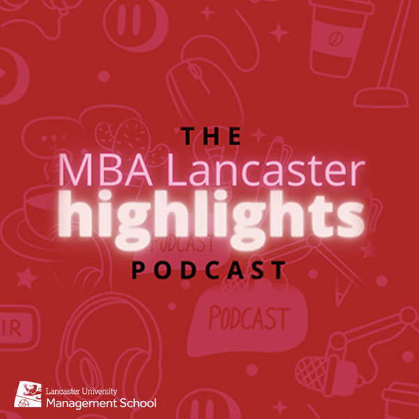 MBA podcast - text on a red background