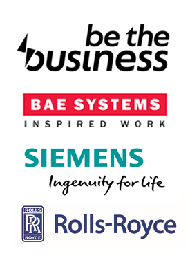 PTP Partner Logos: Be the Business, BAE Systems, Siemens, Rolls Royce