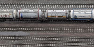 Overhead view of a freight train